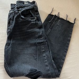 Free People Distressed High Rise Mom Fit Jeans